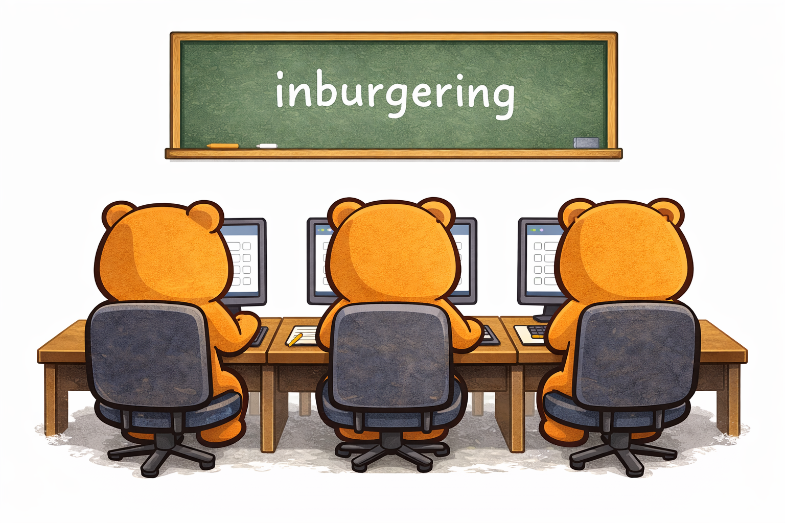 Capybara studying on a computer