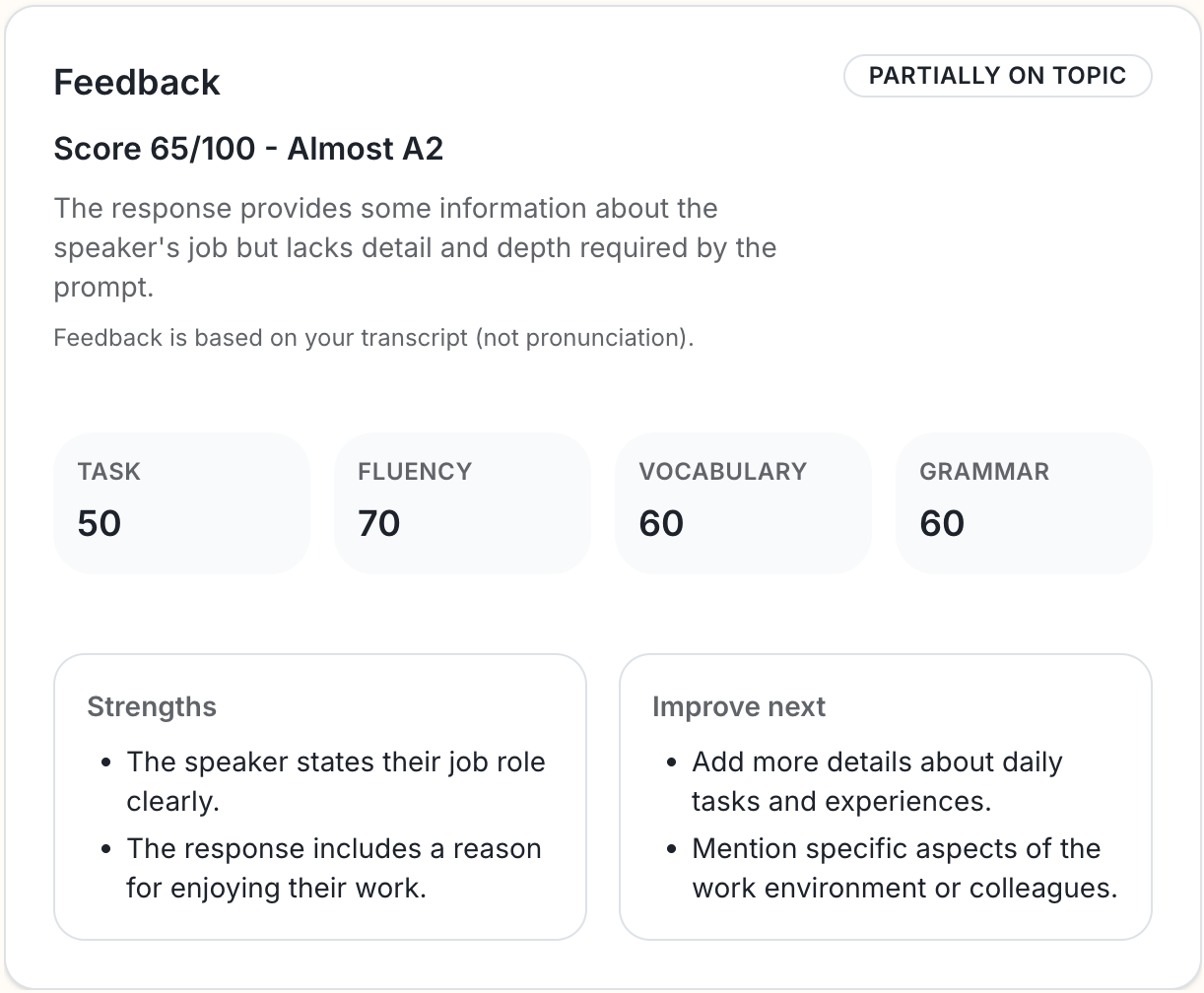 AI feedback screenshot